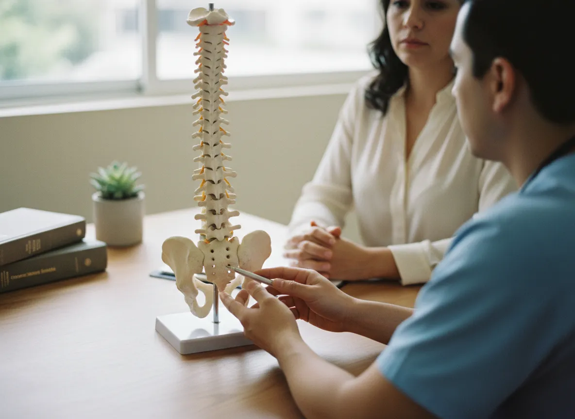 El médico explica con un modelo anatómico durante la consulta